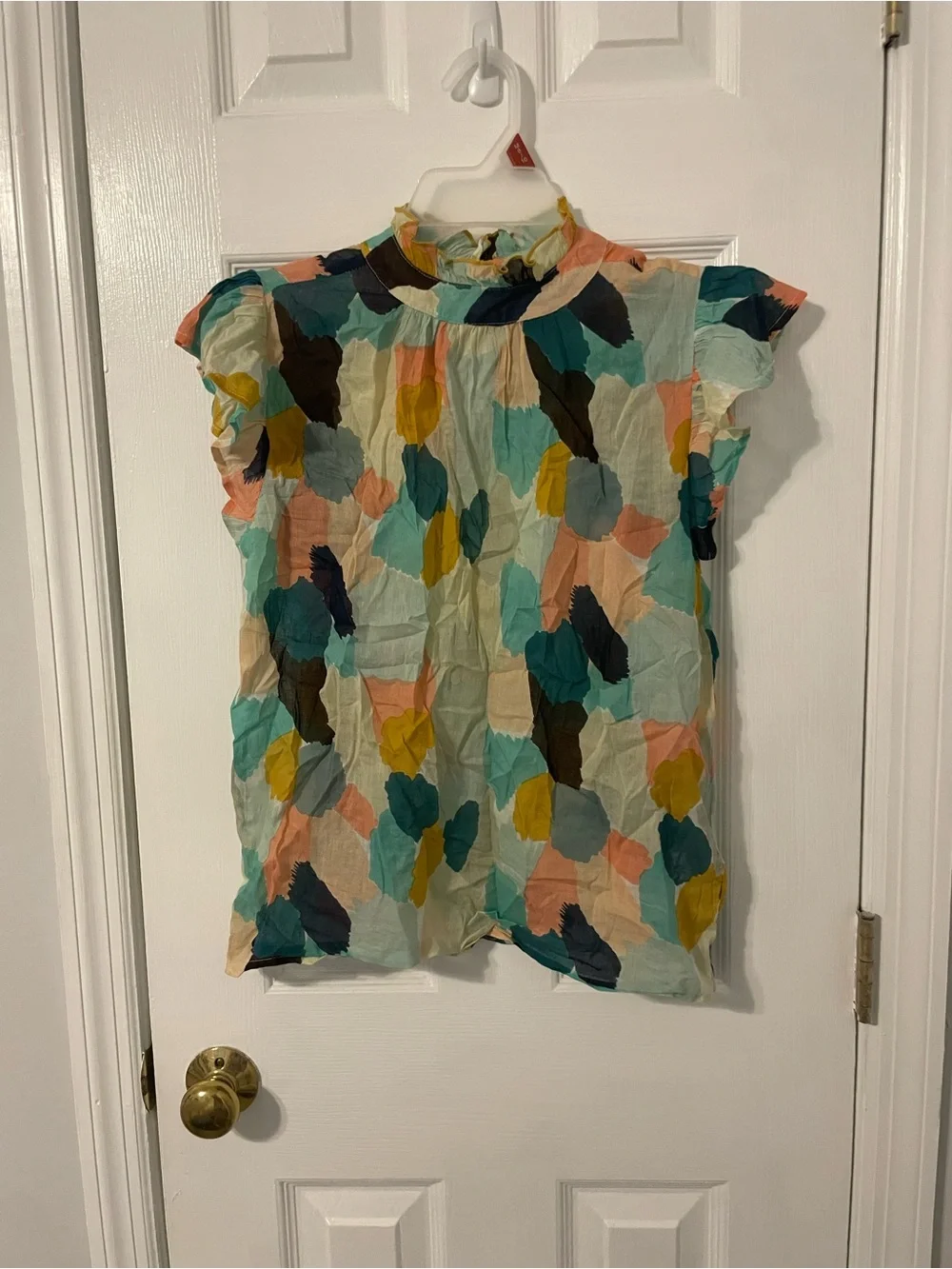 THML Watercolor Ruffle Neck Flutter Sleeve Top Multicolor Size Extra Small